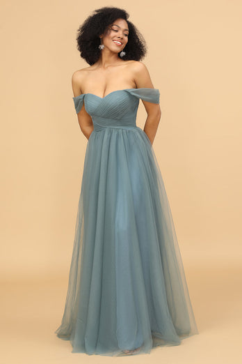 Off the Shoulder Tulle Bridesmaid Dress with Ruffles
