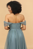 Off the Shoulder Tulle Bridesmaid Dress with Ruffles