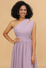 Load image into Gallery viewer, Lilac Chiffon One Shoulder Bridesmaid Dress with Ruffles