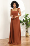 Terracotta Chiffon A-Line Floor Length Bridesmaid Dress With Ruffles