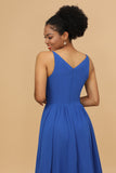 Royal Blue V-Neck Chiffon Bridesmaid Dress