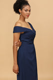 Navy Off The Shoulder Sheath Bridesmaid Dress