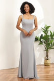 Grey Square Neck Mermaid Bridesmaid Dress with Wrap