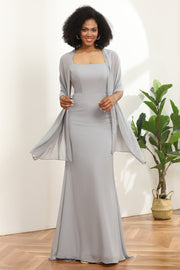 Grey Square Neck Mermaid Bridesmaid Dress with Wrap