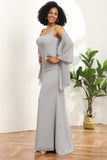 Grey Square Neck Mermaid Bridesmaid Dress with Wrap