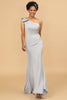 Load image into Gallery viewer, Grey Satin One Shoulder Mermaid Bridesmaid Dress With Bowknot