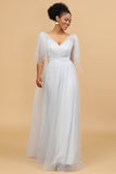 Grey Tulle V-Neck A-Line Bridesmaid Dress