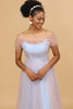 Load image into Gallery viewer, A Line Spaghetti Straps Pink Blue Tulle Long Bridesmaid Dress