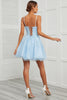 Load image into Gallery viewer, Blue Tulle Short Formal Dress with Appliques