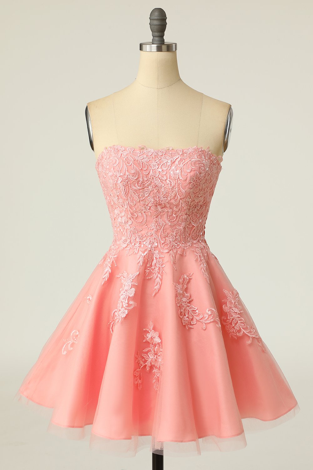 Blush Strapless Short Formal Dress with Appliques