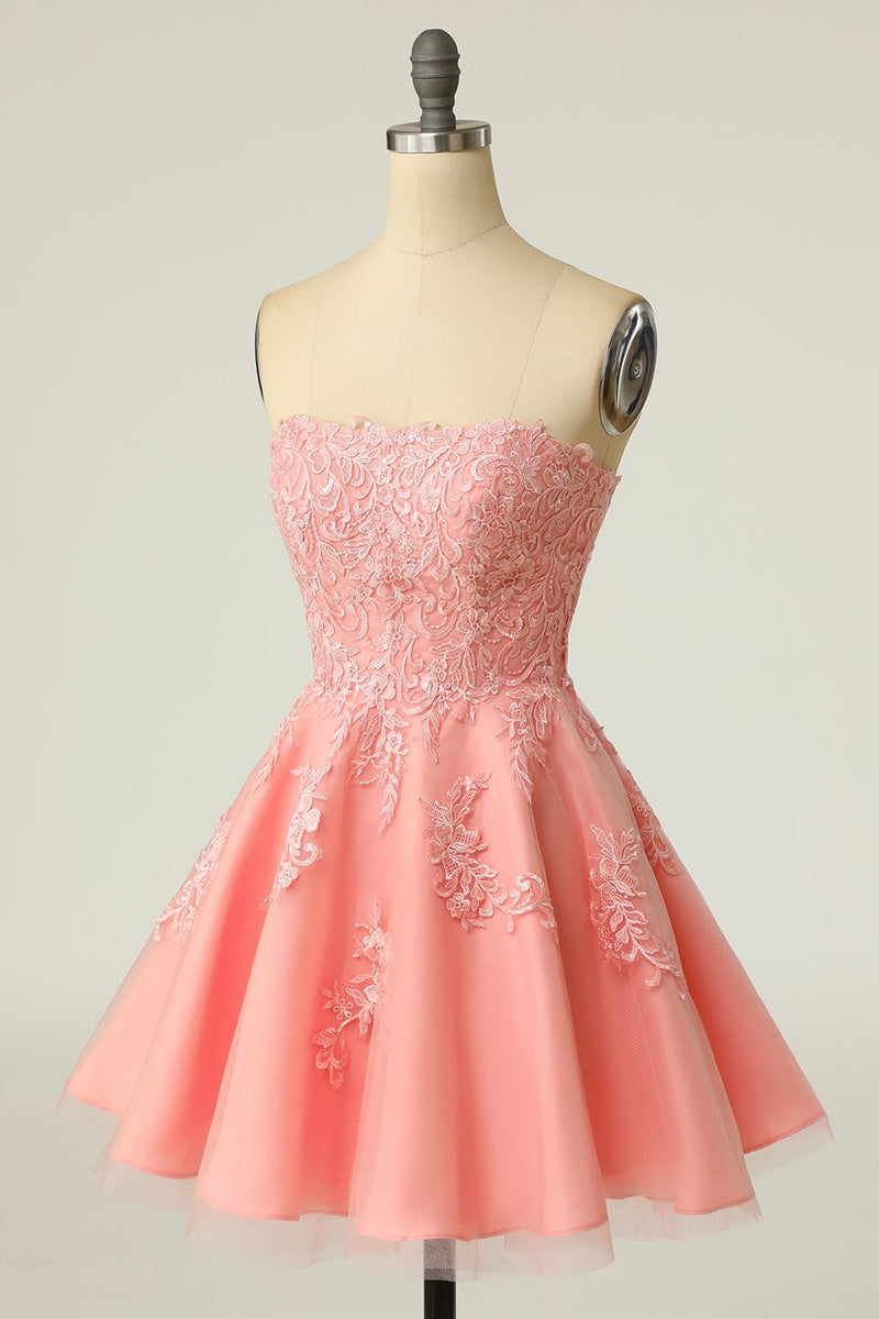 Load image into Gallery viewer, Blush Strapless Short Formal Dress with Appliques