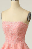 Blush Strapless Short Formal Dress with Appliques