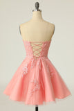 Blush Strapless Short Formal Dress with Appliques