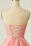 Blush Strapless Short Formal Dress with Appliques