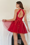 A Line Halter Red Short Formal Dress with Appliques