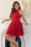 A Line Halter Red Short Formal Dress with Appliques