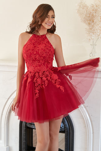 A Line Halter Red Short Formal Dress with Appliques