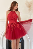 A Line Halter Red Short Formal Dress with Appliques