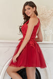 A Line Halter Red Short Formal Dress with Appliques