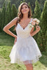 Load image into Gallery viewer, A Line Spaghetti Straps White Short Formal Dress