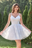 A Line Spaghetti Straps White Short Formal Dress