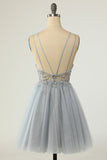 Gorgeous A Line Spaghetti Straps Grey Short Cocktail Dress with Beading