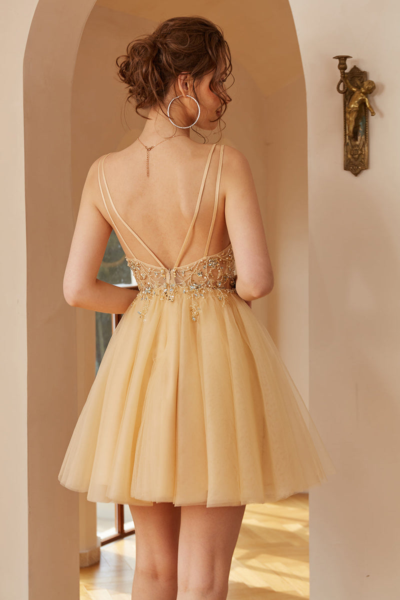 Load image into Gallery viewer, Spaghetti Straps Short Formal Dress With Appliques