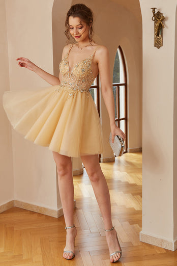 Spaghetti Straps Short Formal Dress With Appliques