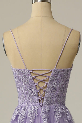 A Line Strapless Light Purple Long Formal Dress with Appliques
