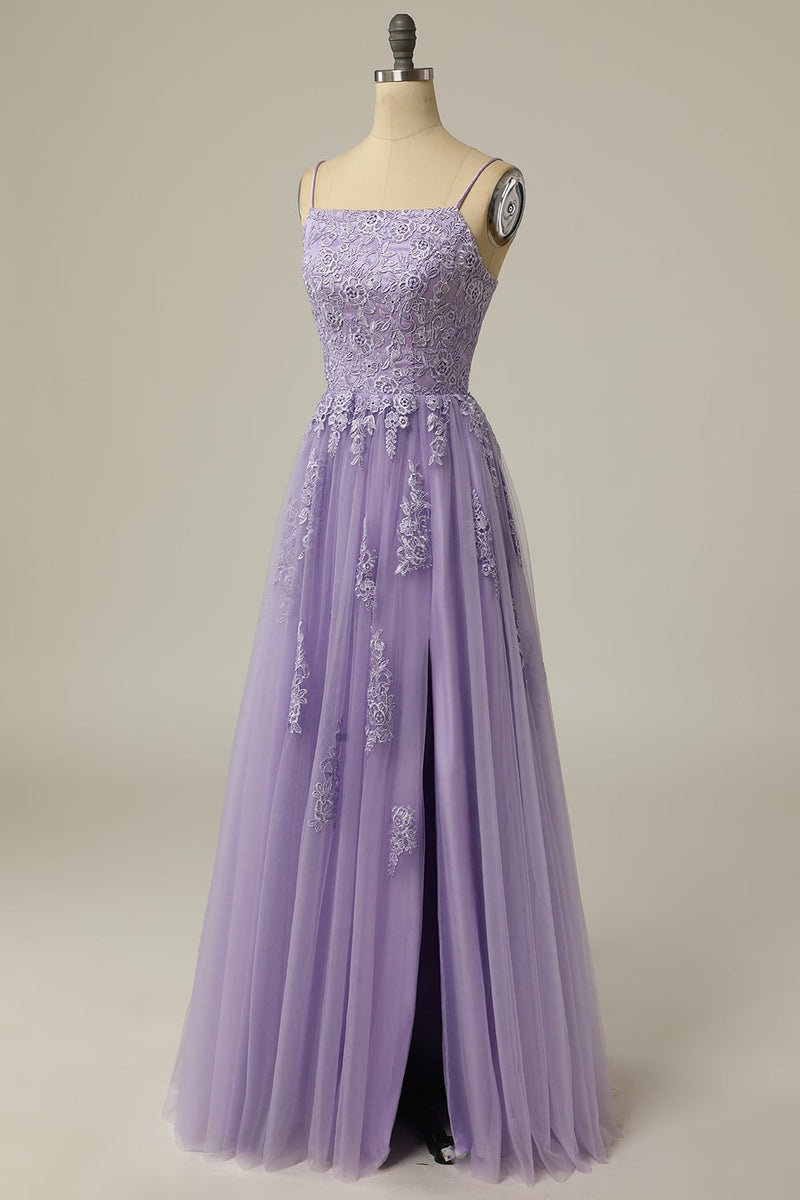 Load image into Gallery viewer, A Line Strapless Light Purple Long Formal Dress with Appliques