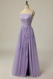 A Line Strapless Light Purple Long Formal Dress with Appliques