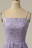 A Line Strapless Light Purple Long Formal Dress with Appliques