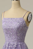 A Line Strapless Light Purple Long Formal Dress with Appliques