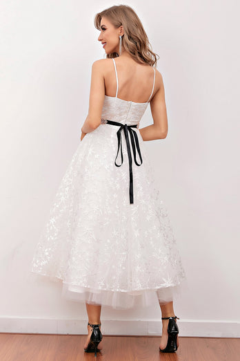 White Lace Midi Formal Dress