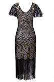 Black & Gold Sequins 1920s Flapper Dress