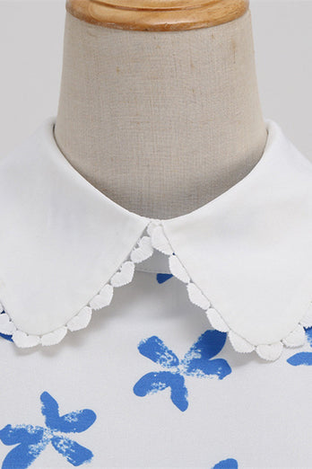 White Print Short Sleeves Vinrage Dress