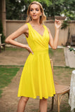 Yellow V Neck Sleeveless 1950s Dress