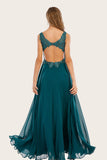 Turquoise Chiffon Long Prom Dress with Beading