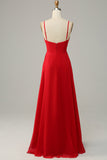 Red Spaghetti Straps A Line Bridesmaid Dress