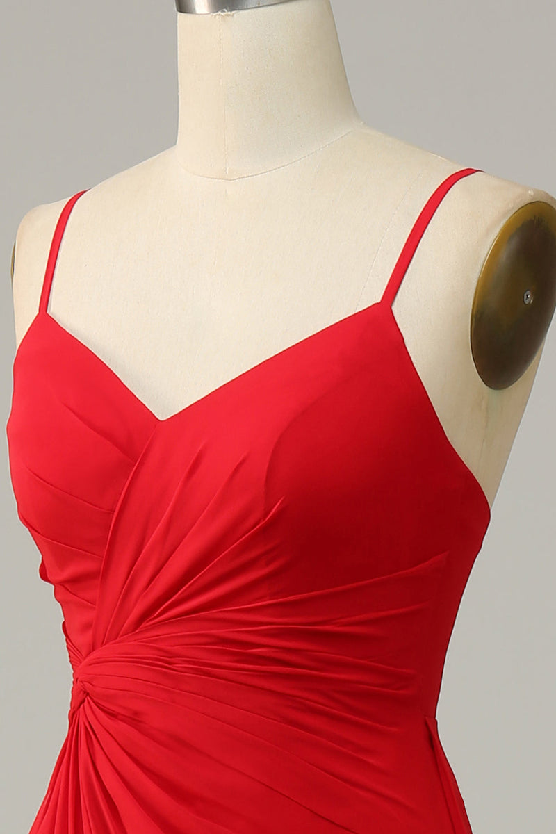 Load image into Gallery viewer, Red Spaghetti Straps A Line Bridesmaid Dress