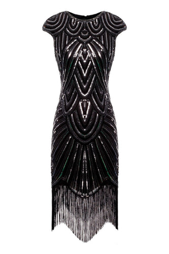 Black Gatsby Glitter Fringe 1920s Dress