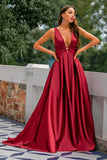 Burgundy Satin Prom Dress