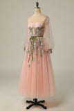 A Line Jewel Light Nude Long Formal Dress with Embroidery