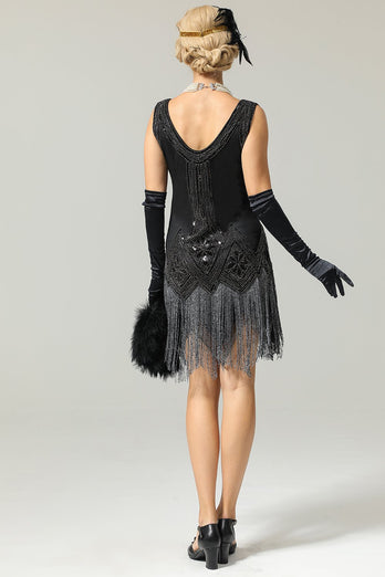 Black 1920s Sequined Flapper Dress