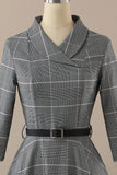 Retro Style Dark Grey Vintage Dress with Long Sleeves