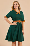 Green V Neck Swing Party Dress