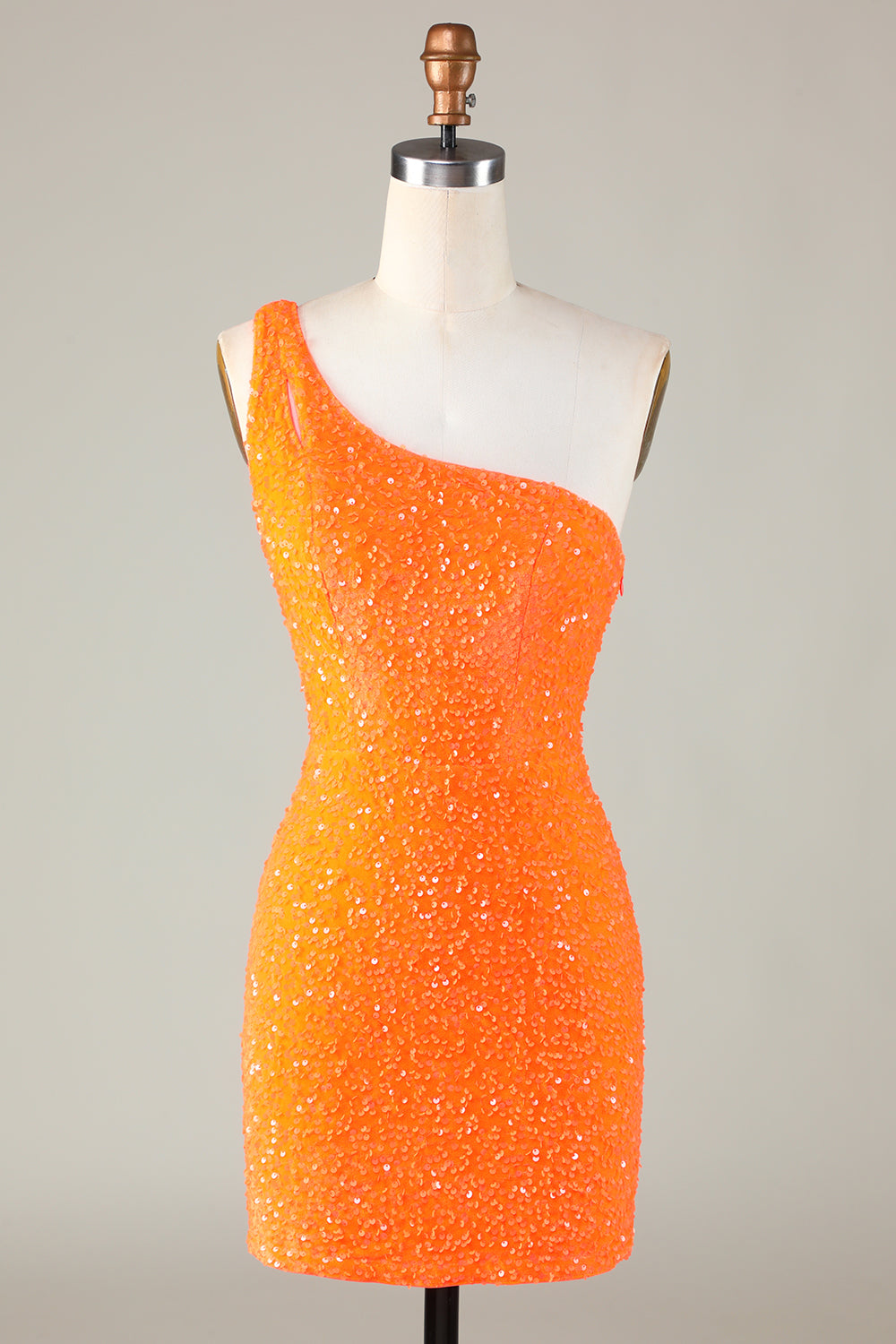 Sequins One Shoulder Orange Tight Beading Short Formal Dress
