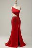 Load image into Gallery viewer, Mermaid One Shoulder Red Cut Out Formal Dress with Beading