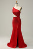 Load image into Gallery viewer, Mermaid One Shoulder Red Cut Out Formal Dress with Beading