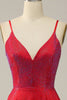 Load image into Gallery viewer, A Line Red Spaghetti Straps Beaded Long Formal Dress